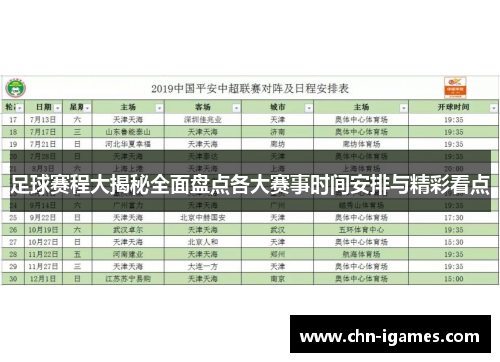 足球赛程大揭秘全面盘点各大赛事时间安排与精彩看点 足球赛程大揭秘全面盘点各大赛事时间安排与精彩看点