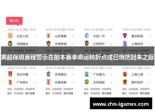 英超保级赛程警示在前本赛季命运转折点或已悄然到来之际 英超保级赛程警示在前本赛季命运转折点或已悄然到来之际